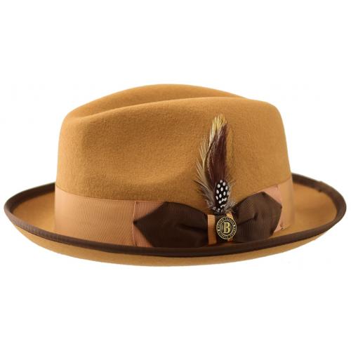 Bruno Capelo Camel / Dark Brown Trimmed Australian Wool Fedora Hat GT-971.