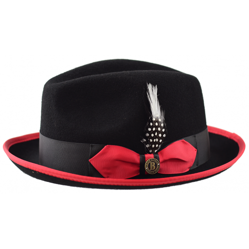 Bruno Capelo Black / Red Trimmed Australian Wool Fedora Hat GT-972.