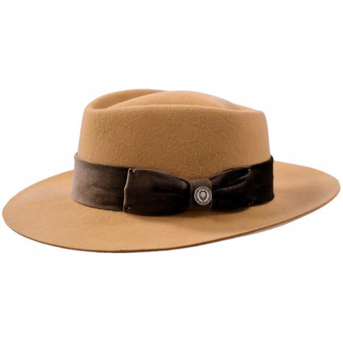 Bruno Capelo Camel / Dark Brown Australian Wool Wide Brim Fedora Hat RI-961.