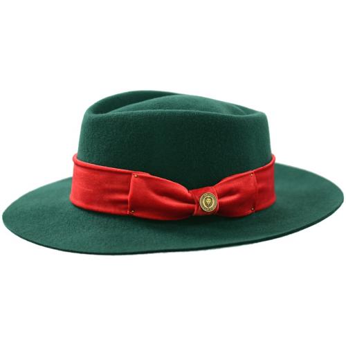 Bruno Capelo Dark Green / Red Australian Wool Wide Brim Fedora Hat RI-962.