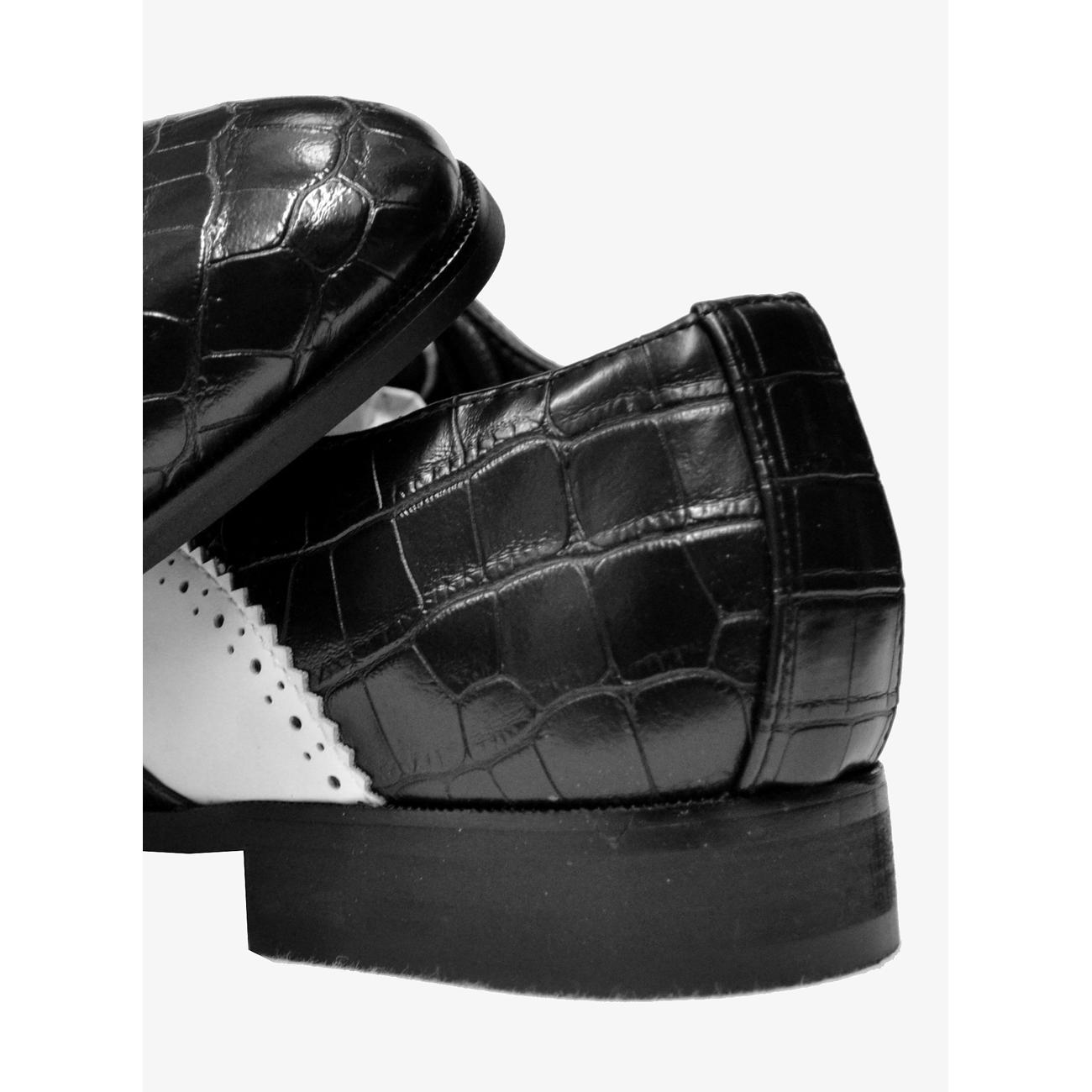 Antonio Cerrelli Black White Alligator Print Vegan Leather Wingtip Oxford Shoe