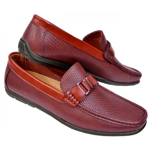 AC Casuals Burgundy Woven Vegan Leather Bit Strap Driving Loafers 6885
