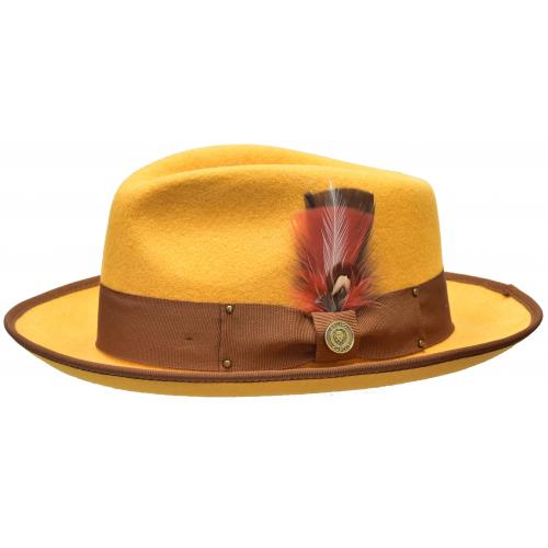 Bruno Capelo Mustard / Brown Australian Wool Fedora Dress Hat LO-204.