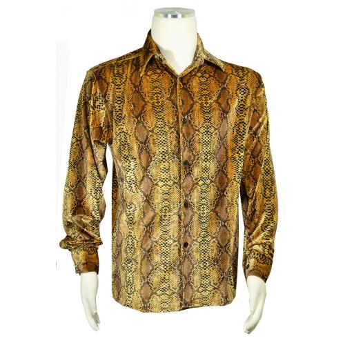 Pronti Gold / Black Metallic Lurex Python Print Long Sleeve Shirt S6452