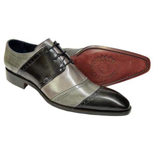 Duca "Asti" Grey Combo / Black Calfskin Lace-Up Multi-Cap Toe Derby Shoes