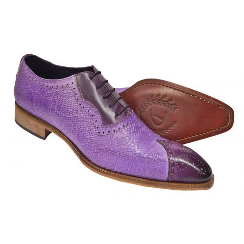 Duca "Marino" Purple / Lavender Hand Painted Embossed Calfskin Oxford Shoes