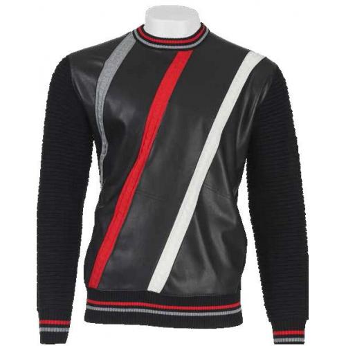 Inserch Black / Red / White / Silver PU Leather Pull-Over Sweater 456