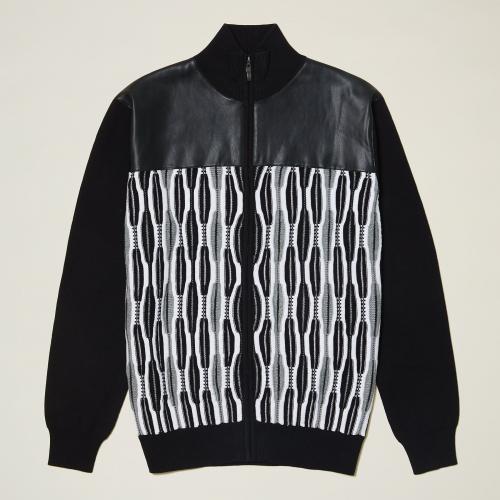 Inserch Black / White / Grey PU Leather Zip-Up Cardigan Sweater 413
