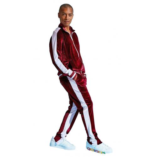Stacy Adams Burgundy / White Cotton Blend Modern Fit Velour Tracksuit Outfit 5912