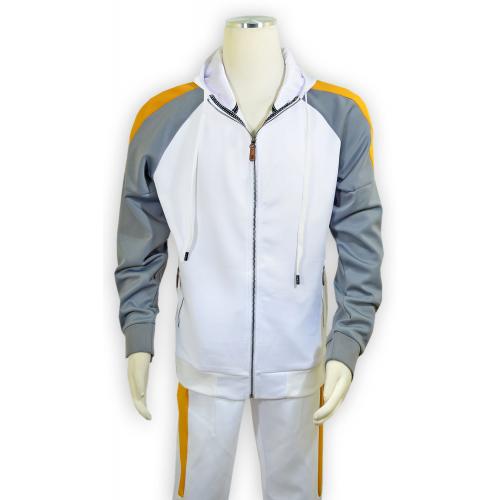 Stacy Adams White / Grey / Gold Cotton Blend Modern Fit Tracksuit Outfit 9570