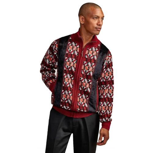 Silversilk Cranberry Red / Black Velour Trimmed Zip-Up Cardigan Sweater 9124
