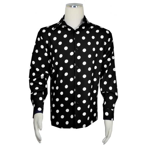 Pronti Black / White Polka Dot Design Long Sleeve Shirt S6354 - $49.90 ...