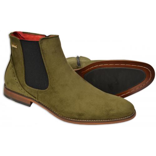 Tayno "Victorian" Olive Green Vegan Suede Chelsea Boots