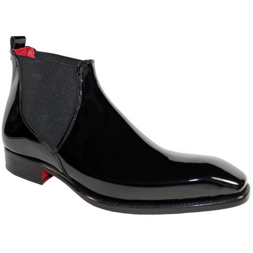 Emilio Franco "Leonardo" Black Patent Calfskin Leather Chelsea Ankle Boots.