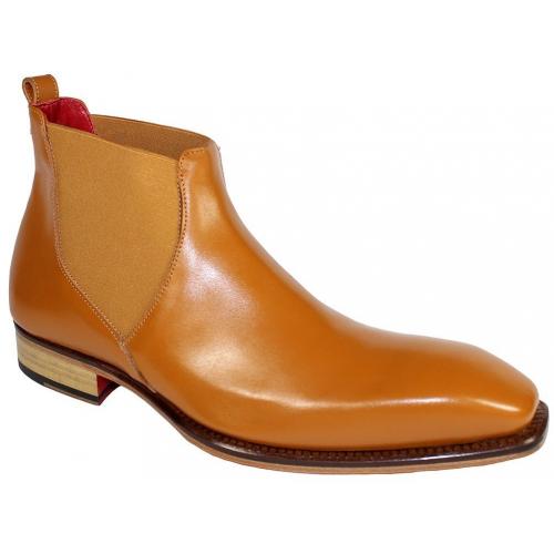 Emilio Franco "Leonardo" Cognac Calfskin Leather Chelsea Ankle Boots.