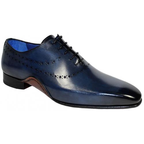 Emilio Franco "Livio" Navy Blue Burnished Calfskin Wholecut Oxford Shoes.