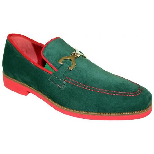 Emilio Franco "Nino" Green / Red Genuine Suede Bit Loafer Shoes.