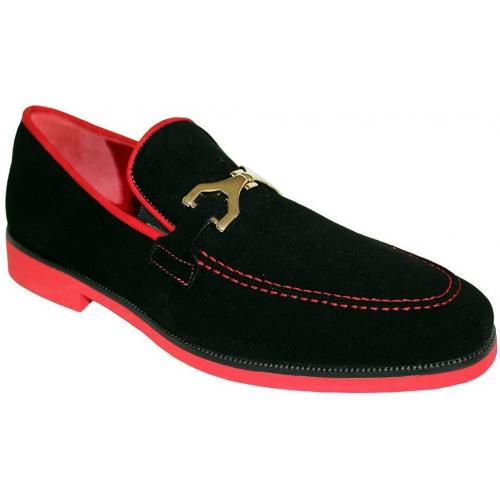 Emilio Franco "Nino" Black / Red Genuine Suede Bit Loafer Shoes.