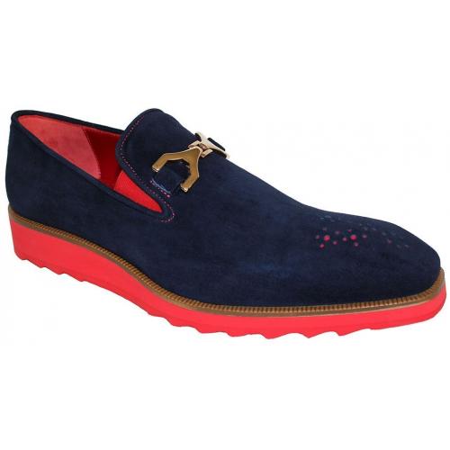 Emilio Franco "Tonio" Navy / Red Suede Tractor Sole Bit Loafer Shoes.