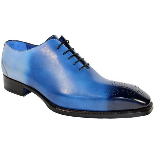 Emilio Franco "Valerio" Blue Combo Burnished / Faded Calfskin Oxford Shoes.