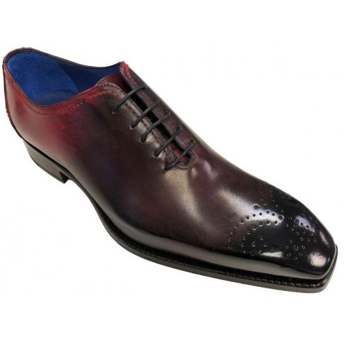 Emilio Franco "Valerio" Burgundy Combo Burnished / Faded Calfskin Oxford Shoes.