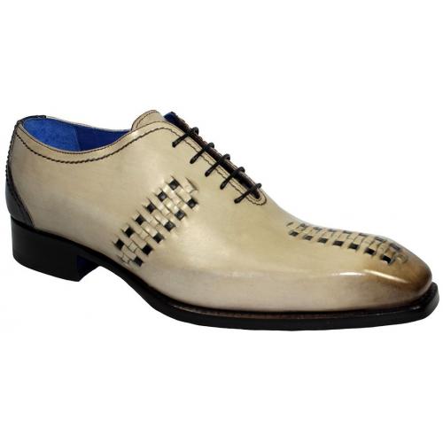 Emilio Franco "Vito" Beige / Brown Burnished Woven Calfskin Oxford Shoes.