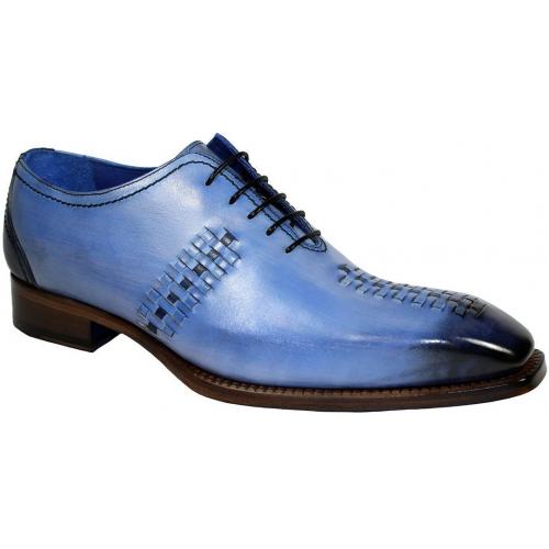 Emilio Franco "Vito" Blue / Navy Burnished Woven Calfskin Oxford Shoes.