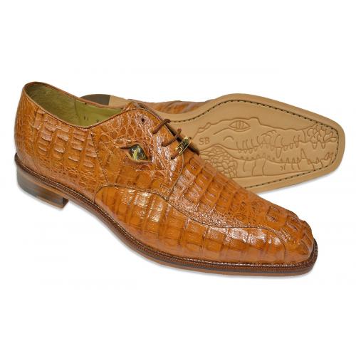 Belvedere "T-Rex" Cognac All-Over Genuine Hornback Crocodile Shoes With Eyes