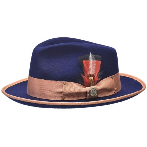 Bruno Capelo Navy Blue / Cognac Australian Wool Fedora Dress Hat LO-201
