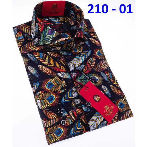 Axxess Multicolored Cotton Feather Design Modern Fit Dress Shirt With Button Cuff 210-01.