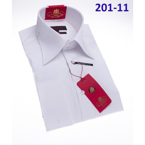 Axxess  White Cotton Modern Fit Dress Shirt With Button Cuff 201-11.