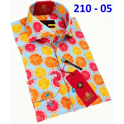 Axxess  Multicolored Cotton Orange Fruit Design Modern Fit Dress Shirt With Button Cuff 210-05.