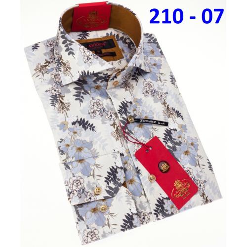 Axxess  Multicolored Cotton Flower Design Modern Fit Dress Shirt With Button Cuff 210-07.