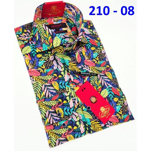 Axxess  Multicolored Cotton Leaf Design Modern Fit Dress Shirt With Button Cuff 210-08.