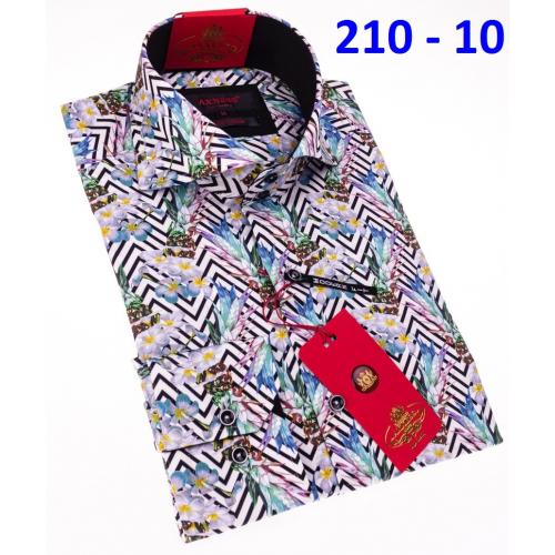 Axxess Multicolored Cotton Flower Design Modern Fit Dress Shirt With Button Cuff 210-10.