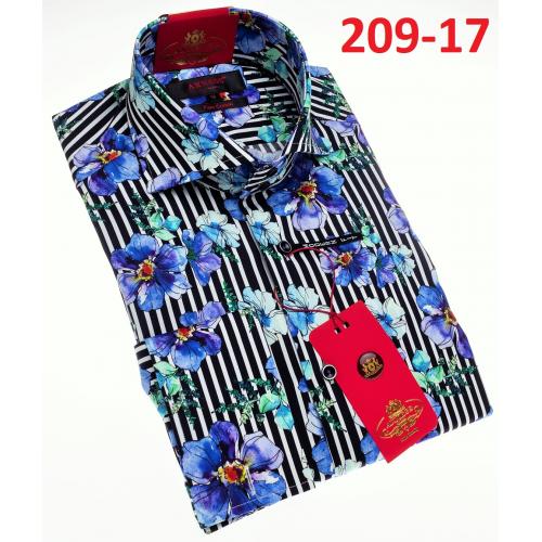Axxess Multicolored Cotton Flower Design Modern Fit Dress Shirt With Button Cuff 209-17.