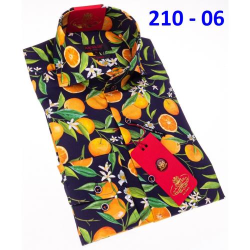 Axxess Multicolored Cotton Orange Design Modern Fit Dress Shirt With Button Cuff 210-06.