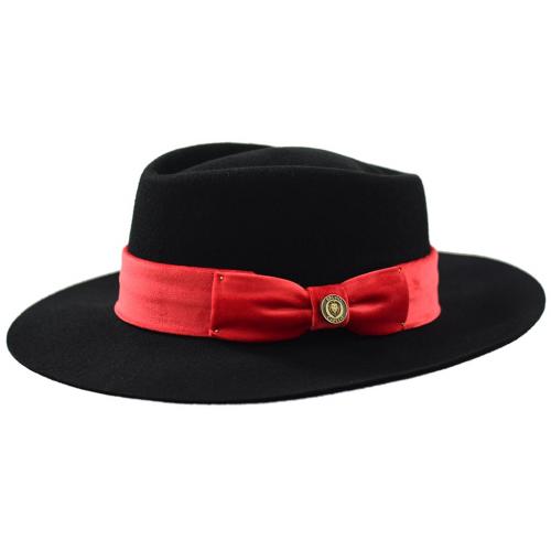 Bruno Capelo Black / Red Australian Wool Wide Brim Fedora Hat RI-960