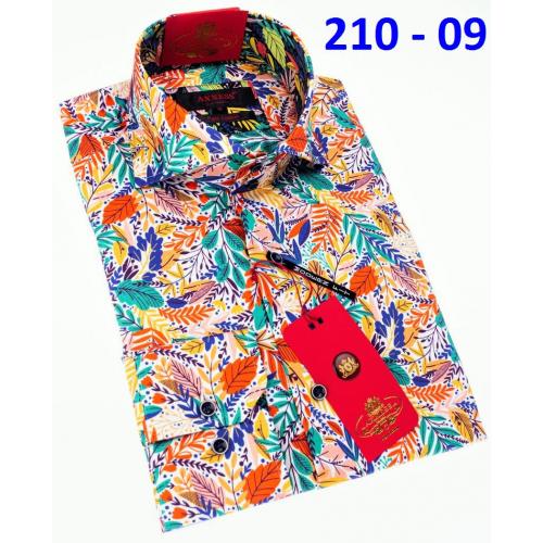 Axxess Multicolored Cotton Leaf Design Modern Fit Dress Shirt With Button Cuff 210-09.
