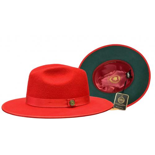 Bruno Capelo Red / Dark Green Bottom Australian Wool Fedora Dress Hat MO-211.