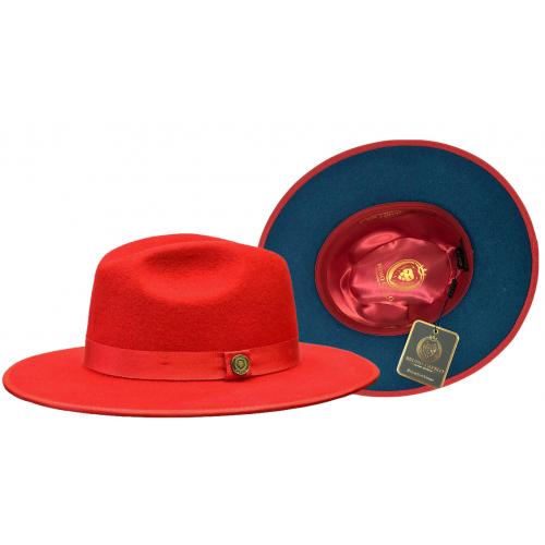 Bruno Capelo Red / Cobalt Blue Bottom Australian Wool Fedora Dress Hat MO-217.
