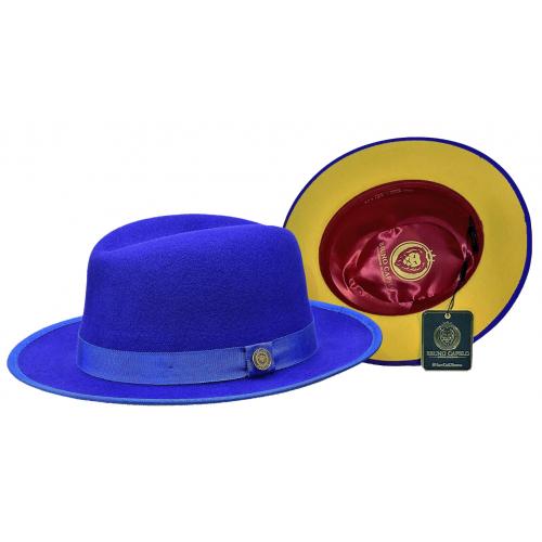 Bruno Capelo Royal Blue / Gold Bottom Australian Wool Fedora Dress Hat PR-311.