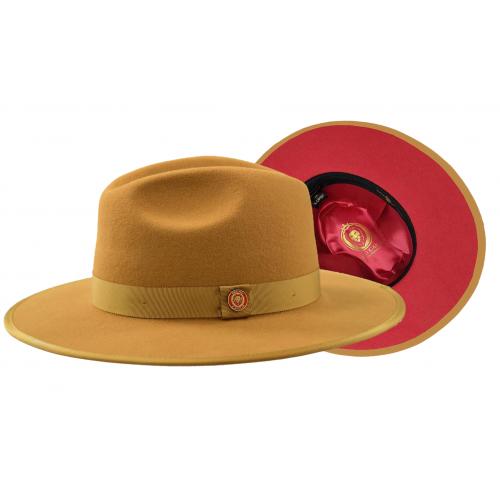 Bruno Capelo Camel / Red Bottom Australian Wool Flat Brim Fedora Hat MO-202.