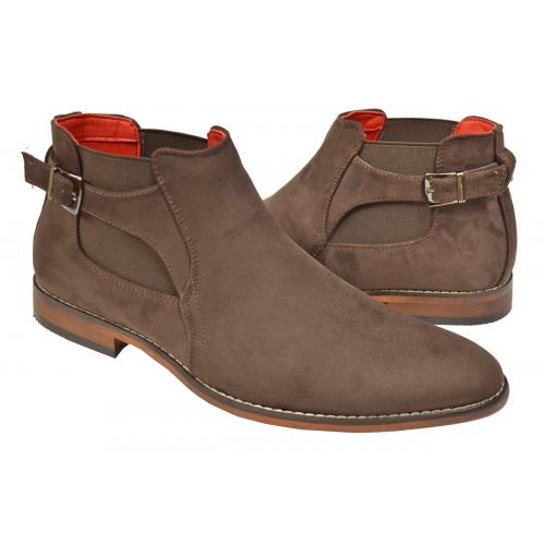 Tayno "Habit" Coffee Brown Vegan Suede Monk Strap Chelsea Ankle Boots