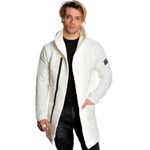 LCR Off-White Modern Fit Wool Blend 3/4 Length Hooded Cardigan Sweater 7180