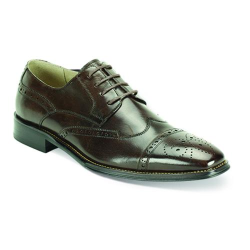 Giovanni "Brogue" Chocolate Brown Genuine Calfskin Derby Lace-Up Perforated Wingtip Shoes.