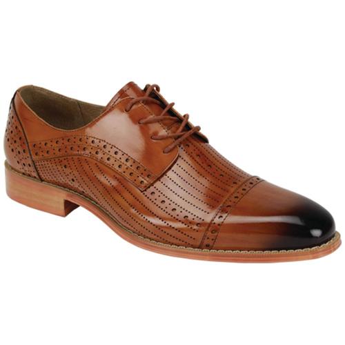 Giovanni "Lawrence" Tan Genuine Calfskin Derby Lace-Up Perforated Shoes.