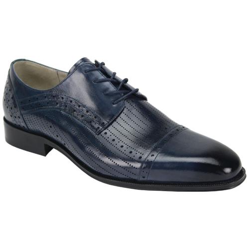 Giovanni Lawrence Navy Genuine Calfskin Derby Lace-Up Perforated Shoes ...