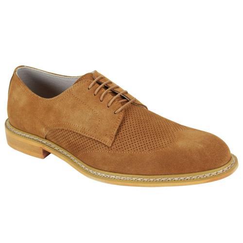 Giovanni "Kennedy" Tan Perforated Calfskin Suede Wingtip Derby Dress Casual Shoes.