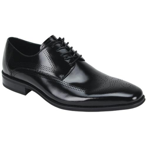 Giovanni "Luther" Black Genuine Calfskin Derby Lace-Up Perforated Shoes.